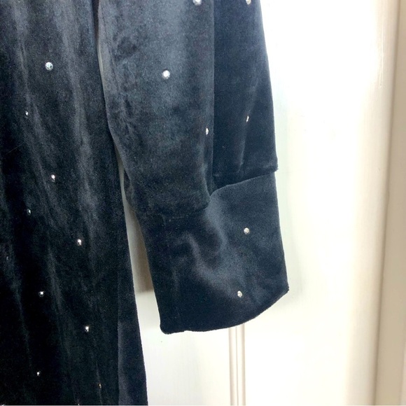 Loft black velvet long sleeve rhinestone bead dress tie at back neck size large - Picture 3 of 11